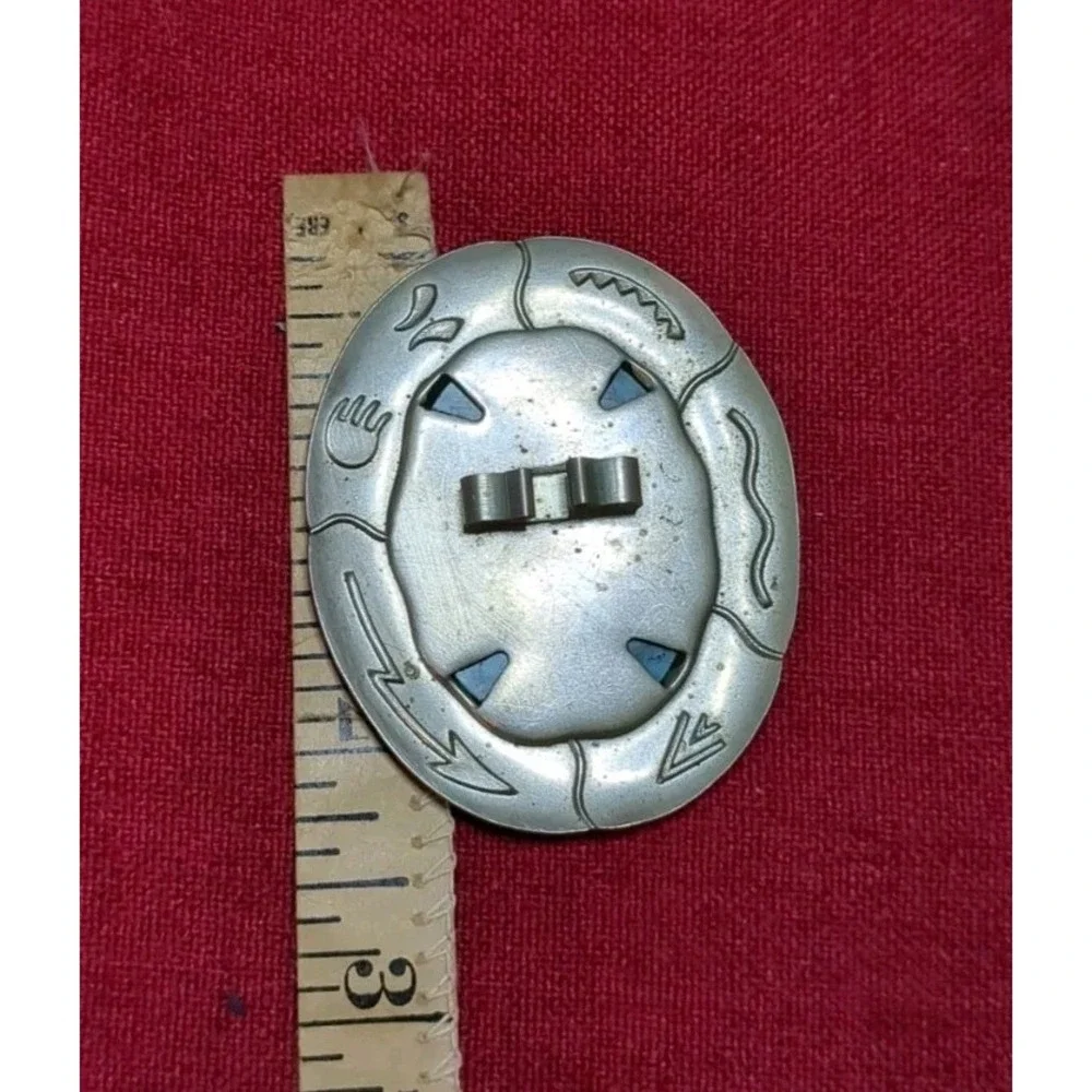 Vintage Bolo Tie Slide Nickel And Faux‎ Turquoise
